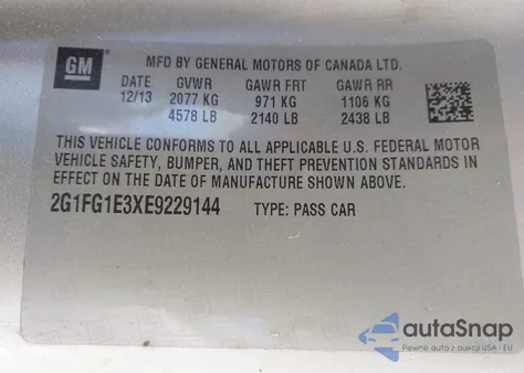 2014 Chevrolet Camaro 2Lt из США, поврежденный, VIN 2G1FG1E3XE9229144